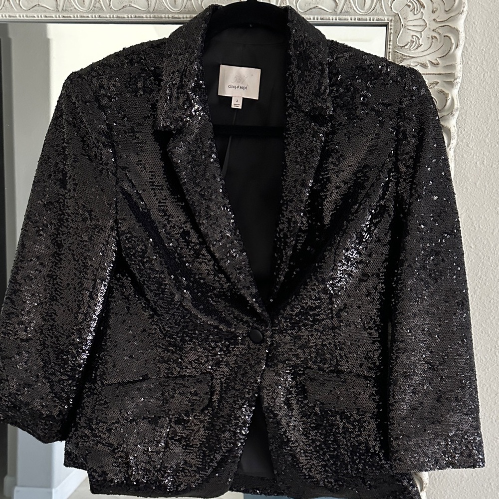 cinq a sept Black Sequin Blazer Jacket